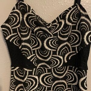 Black and white swirl dress, size large, Black light fabric. Spaghetti strap.